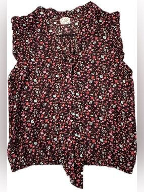 Women's Floral Tie-Front Sleeveless Top - Black/Pink